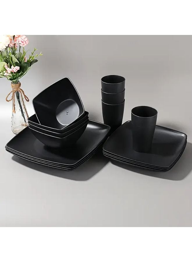 16 Pack Square Unbreakable Tableware Set Lightweight Durable for Home Picnic Travel Camping Dishwasher Safe Microwaveable - Image 2